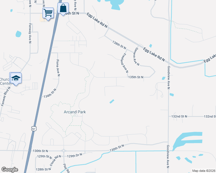 map of restaurants, bars, coffee shops, grocery stores, and more near 5845 135th Street North in Hugo