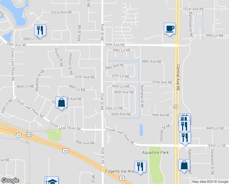 map of restaurants, bars, coffee shops, grocery stores, and more near 1012 96th Avenue Northeast in Blaine