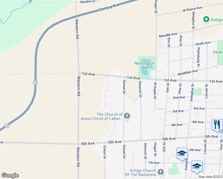 map of restaurants, bars, coffee shops, grocery stores, and more near 1810 Brandon Court in Antigo