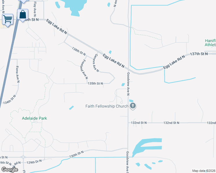 map of restaurants, bars, coffee shops, grocery stores, and more near 6135 135th Street North in Hugo