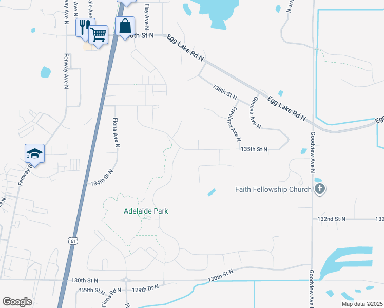map of restaurants, bars, coffee shops, grocery stores, and more near 5815 135th Street North in Hugo