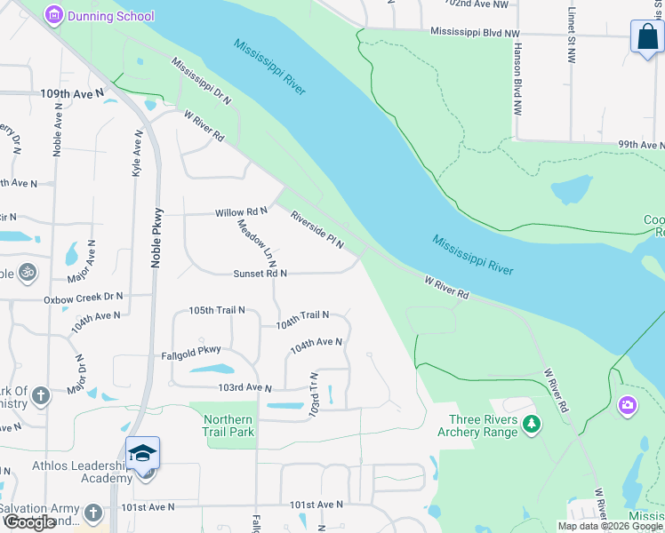 map of restaurants, bars, coffee shops, grocery stores, and more near 3608 Sunset Road North in Minneapolis