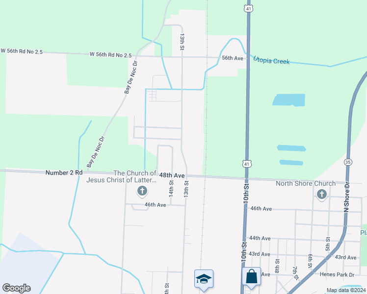 map of restaurants, bars, coffee shops, grocery stores, and more near 4929-4983 13th Street in Menominee