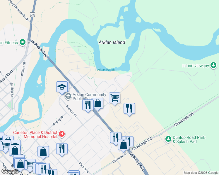 map of restaurants, bars, coffee shops, grocery stores, and more near in Carleton Place