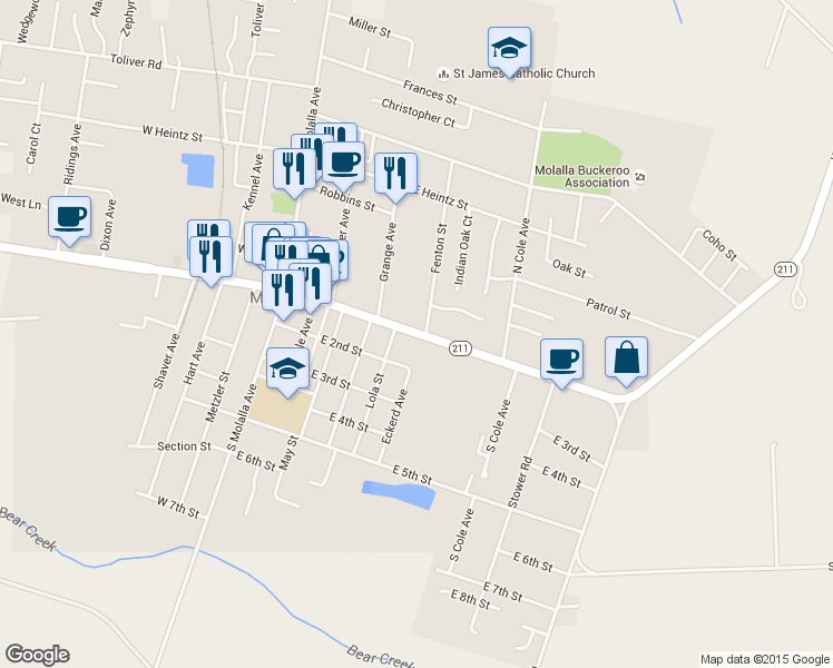 map of restaurants, bars, coffee shops, grocery stores, and more near 518 East Main Street in Molalla