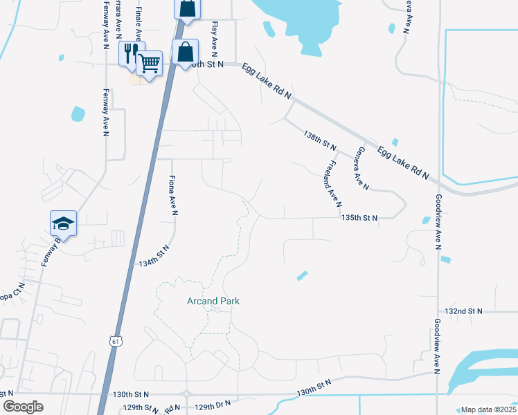 map of restaurants, bars, coffee shops, grocery stores, and more near 13530 135th Court North in Hugo