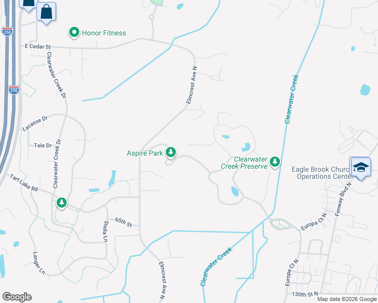 map of restaurants, bars, coffee shops, grocery stores, and more near 4512 Fable Road Court North in Hugo