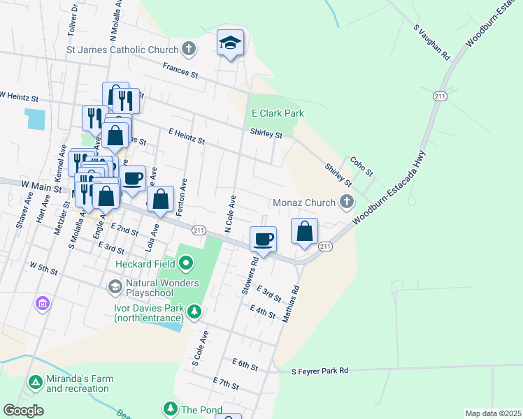 map of restaurants, bars, coffee shops, grocery stores, and more near 743 Garden Court in Molalla