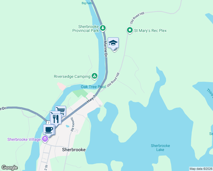 map of restaurants, bars, coffee shops, grocery stores, and more near 9 Old Road Hill in Sherbrooke