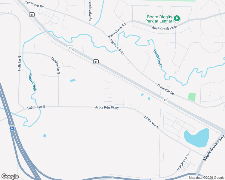 map of restaurants, bars, coffee shops, grocery stores, and more near 16100 105th Avenue North in Maple Grove