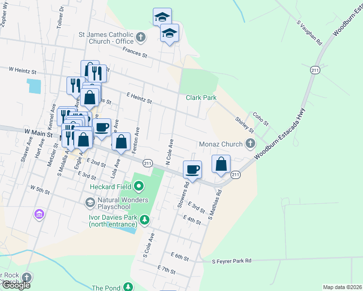 map of restaurants, bars, coffee shops, grocery stores, and more near 719 Garden Court in Molalla