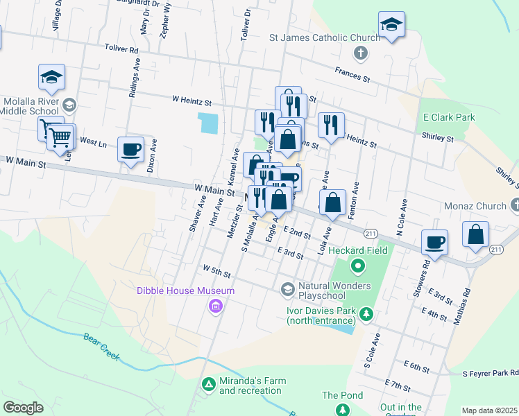 map of restaurants, bars, coffee shops, grocery stores, and more near in Molalla