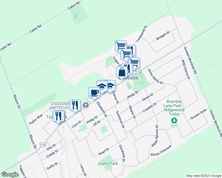 map of restaurants, bars, coffee shops, grocery stores, and more near 5603 Osgoode Main Street in Embrun