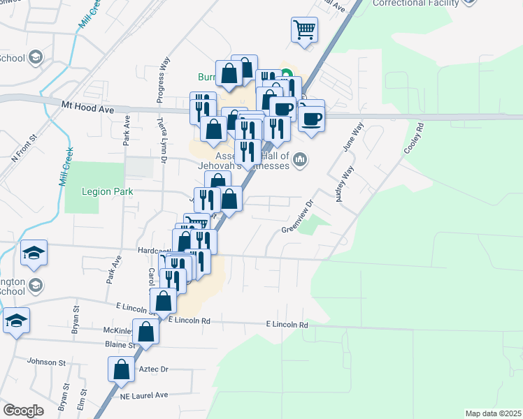 map of restaurants, bars, coffee shops, grocery stores, and more near 1220 North Pacific Highway in Woodburn