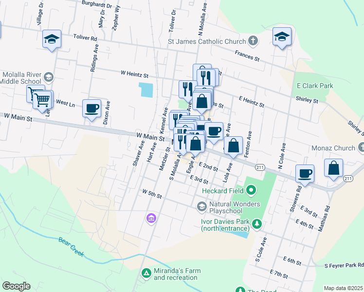 map of restaurants, bars, coffee shops, grocery stores, and more near in Molalla