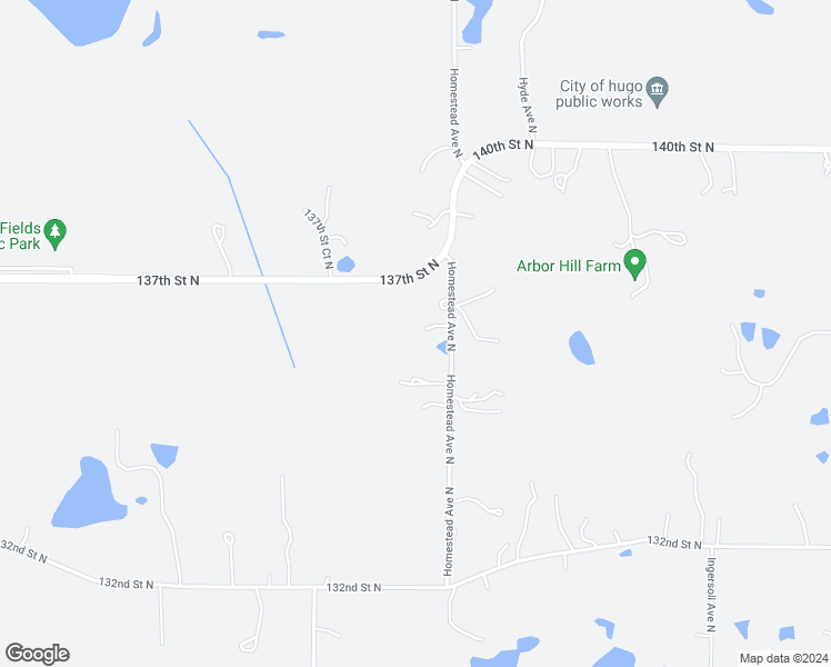 map of restaurants, bars, coffee shops, grocery stores, and more near 13560 Homestead Avenue North in Hugo