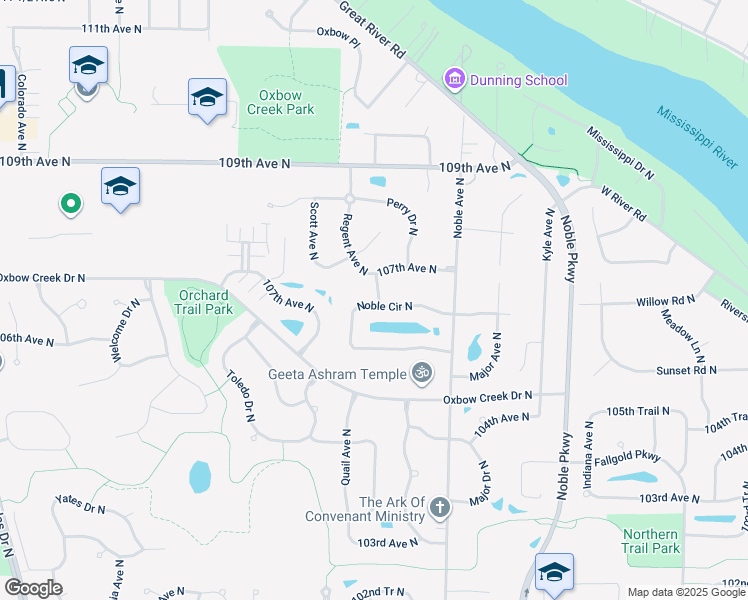 map of restaurants, bars, coffee shops, grocery stores, and more near 10583 Quail Avenue North in Brooklyn Park