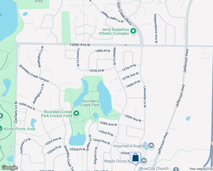 map of restaurants, bars, coffee shops, grocery stores, and more near 9970 107th Avenue North in Maple Grove