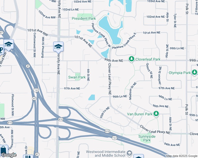 map of restaurants, bars, coffee shops, grocery stores, and more near 363 98th Avenue Northeast in Blaine