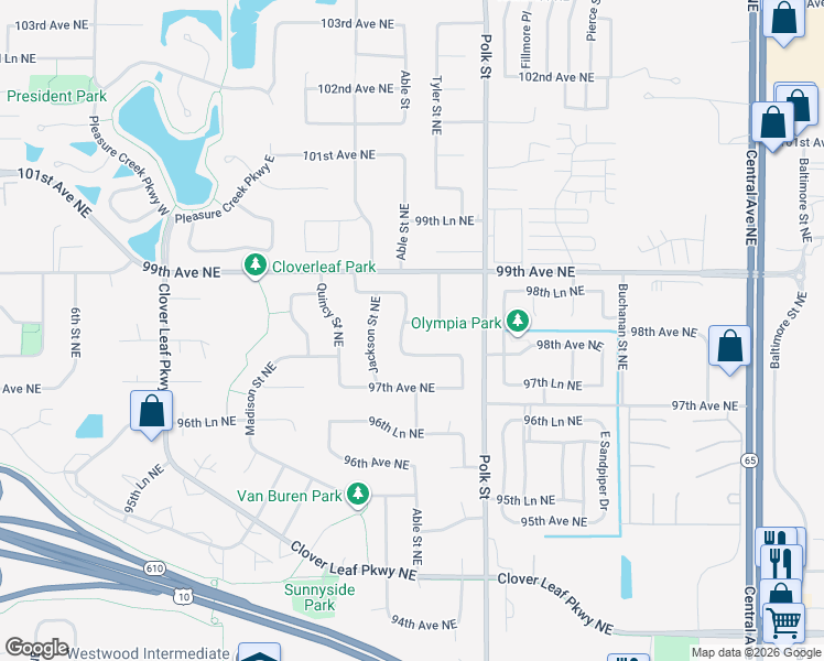 map of restaurants, bars, coffee shops, grocery stores, and more near 904 98th Avenue Northeast in Blaine