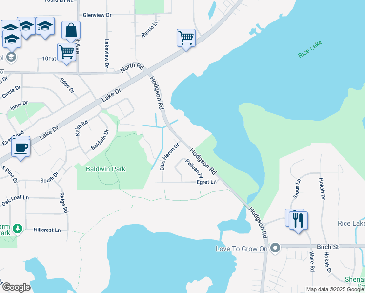 map of restaurants, bars, coffee shops, grocery stores, and more near 6692 Blue Heron Drive in Lino Lakes