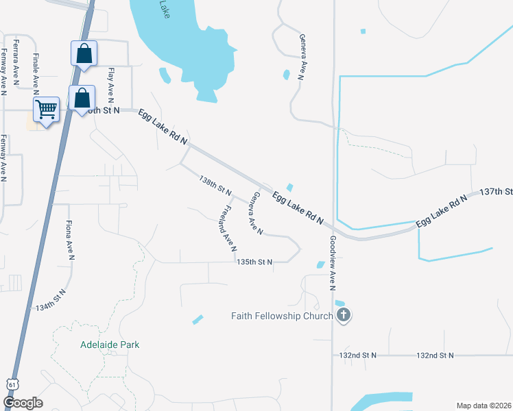 map of restaurants, bars, coffee shops, grocery stores, and more near 13805 Geneva Avenue North in Hugo
