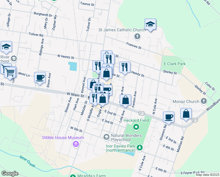 map of restaurants, bars, coffee shops, grocery stores, and more near 200 Center Avenue in Molalla