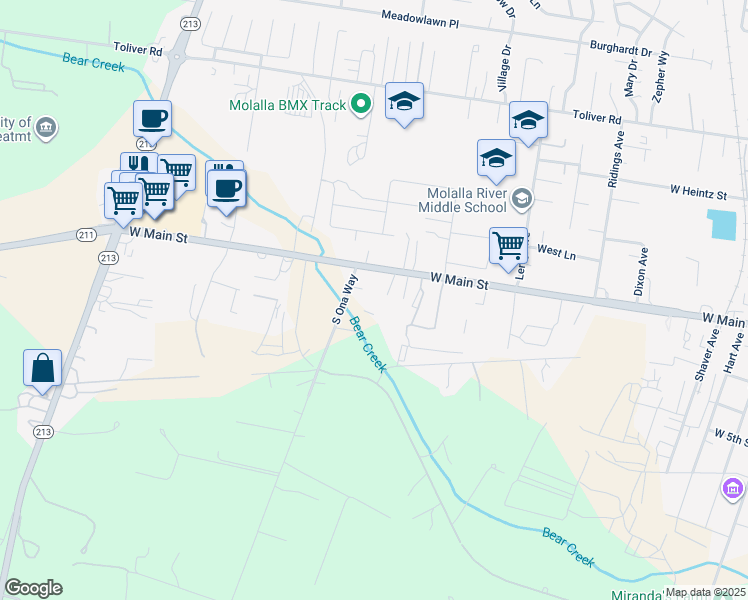 map of restaurants, bars, coffee shops, grocery stores, and more near 1000 West Main Street in Molalla
