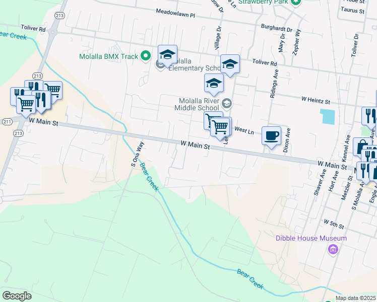 map of restaurants, bars, coffee shops, grocery stores, and more near 872 West Main Street in Molalla