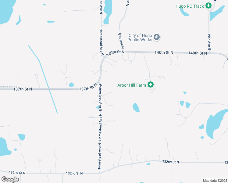 map of restaurants, bars, coffee shops, grocery stores, and more near 13605 Homestead Avenue North in Hugo