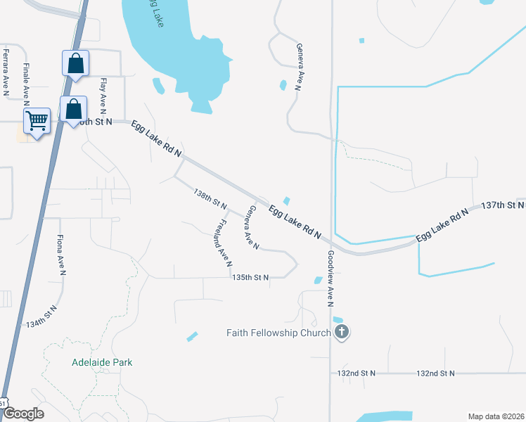 map of restaurants, bars, coffee shops, grocery stores, and more near 13805 Geneva Avenue North in Hugo