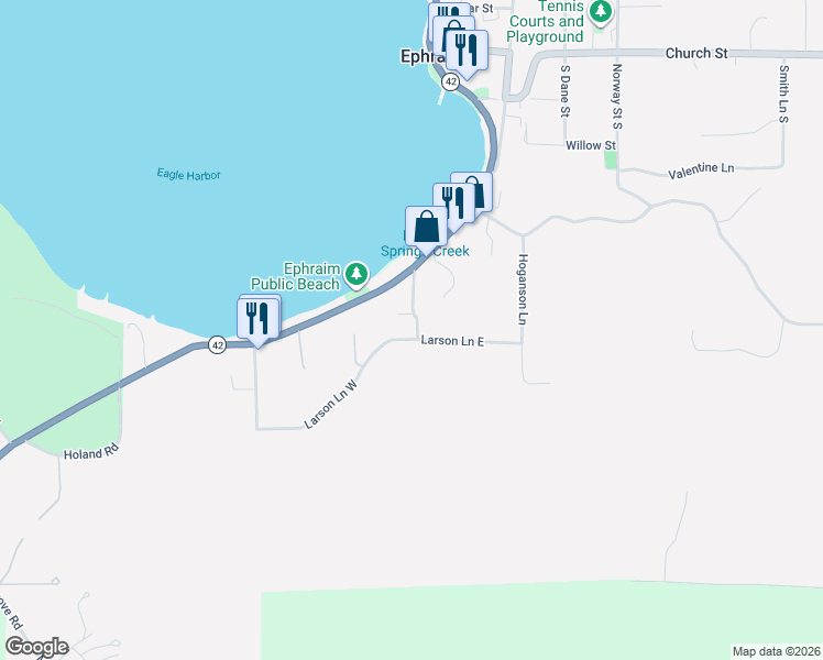 map of restaurants, bars, coffee shops, grocery stores, and more near 3082 Larson Lane East in Ephraim