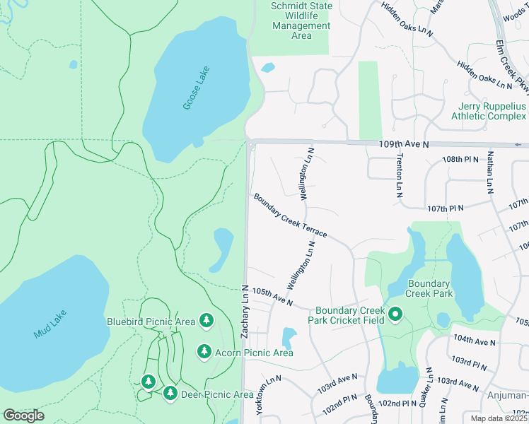 map of restaurants, bars, coffee shops, grocery stores, and more near 10753 Boundary Creek Terrace in Maple Grove