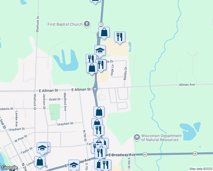 map of restaurants, bars, coffee shops, grocery stores, and more near 854 North 8th Street in Medford
