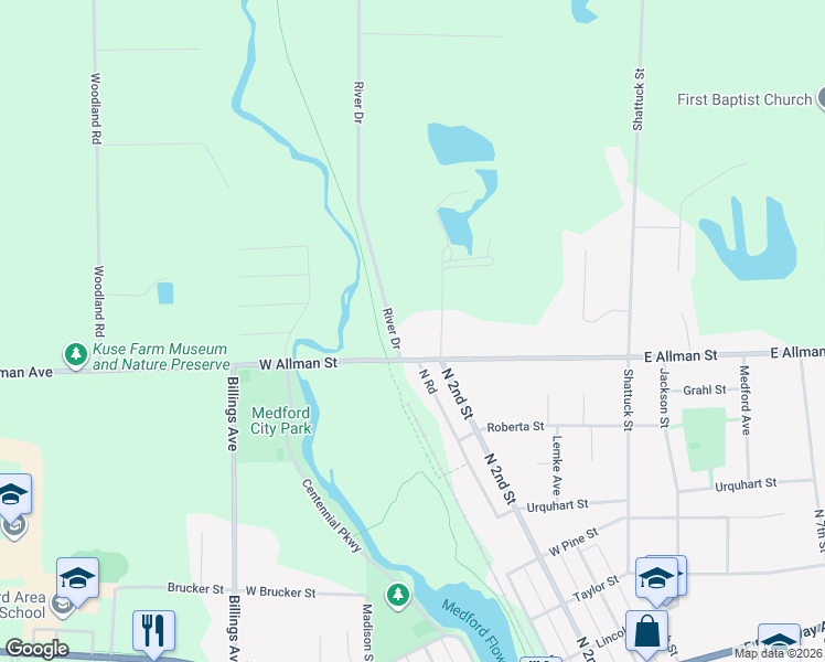 map of restaurants, bars, coffee shops, grocery stores, and more near 839 North 2nd Street in Medford