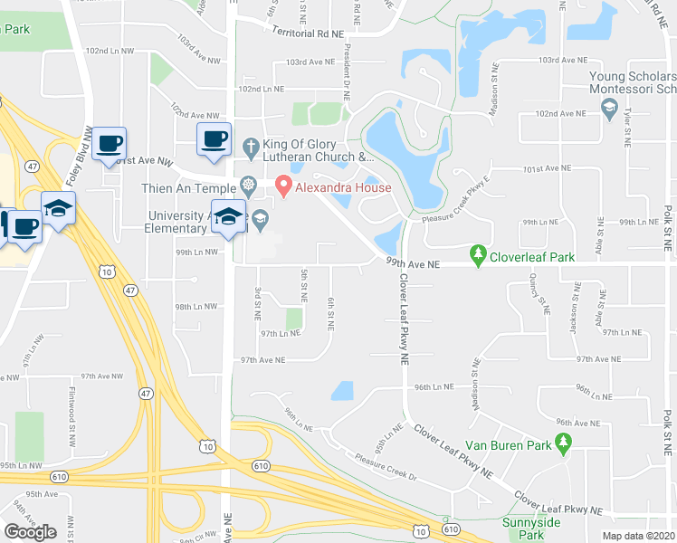 map of restaurants, bars, coffee shops, grocery stores, and more near 200 99th Avenue Northeast in Blaine