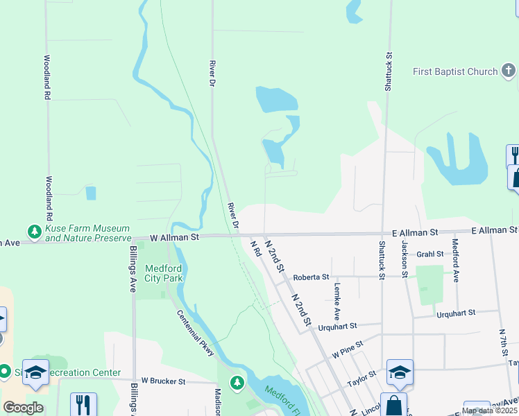 map of restaurants, bars, coffee shops, grocery stores, and more near 842 North 2nd Street in Medford