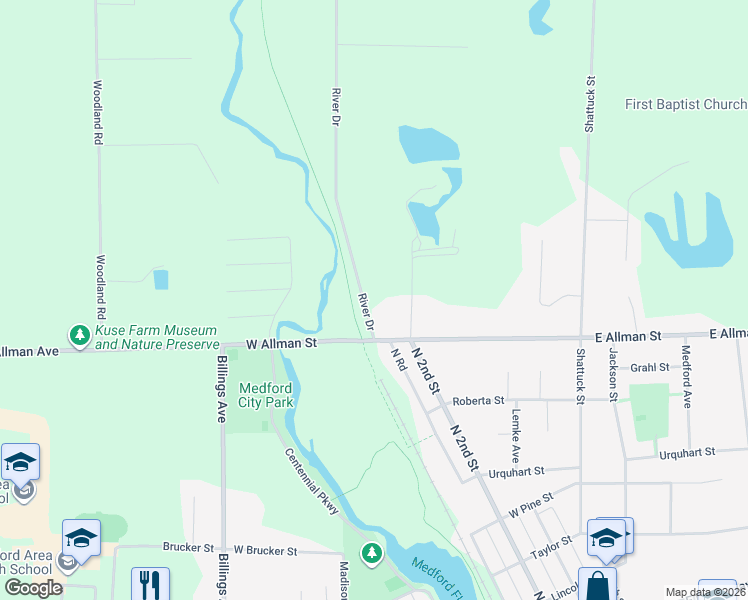map of restaurants, bars, coffee shops, grocery stores, and more near 839 North 2nd Street in Medford