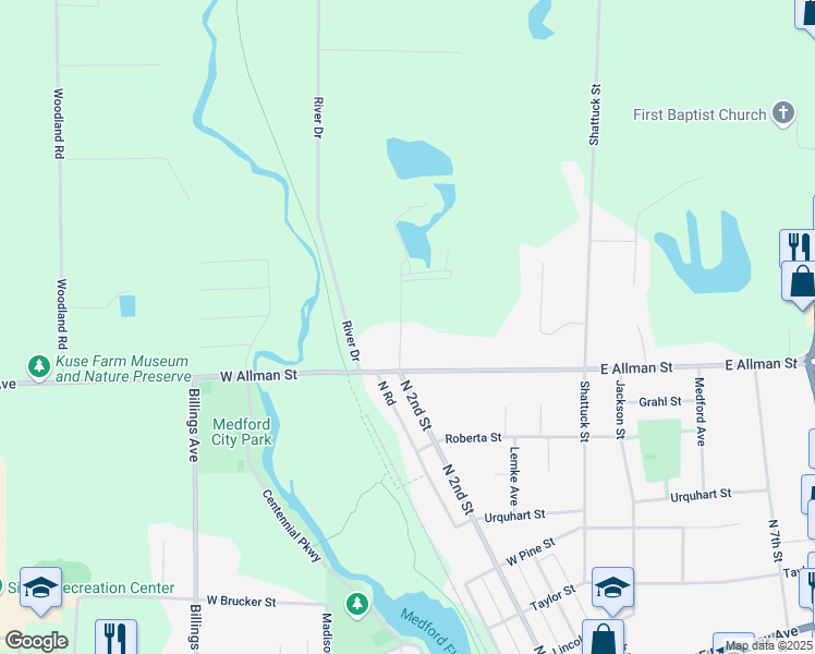 map of restaurants, bars, coffee shops, grocery stores, and more near 842 North 2nd Street in Medford