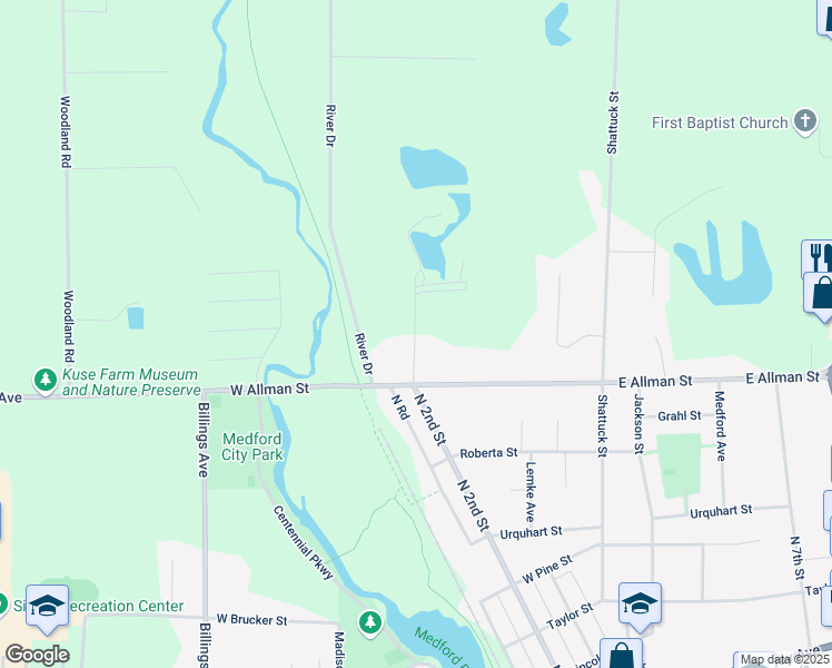 map of restaurants, bars, coffee shops, grocery stores, and more near 842 North 2nd Street in Medford