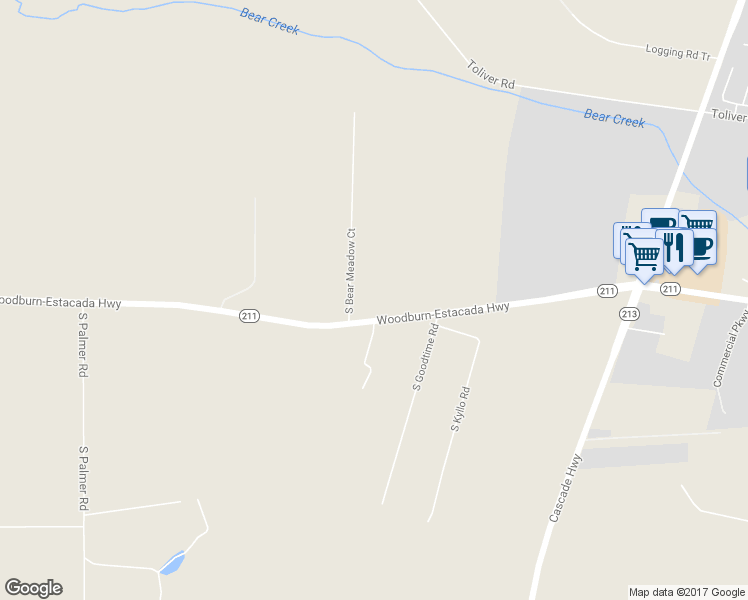 map of restaurants, bars, coffee shops, grocery stores, and more near 12107 Oregon 211 in Molalla