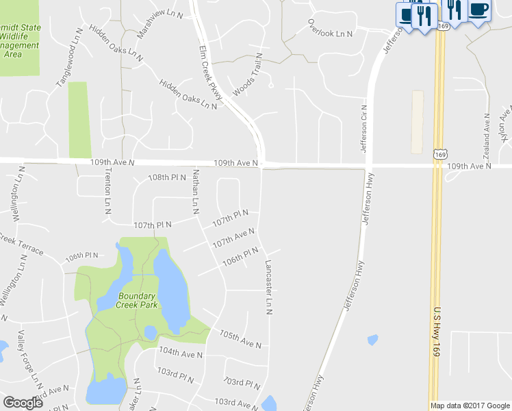 map of restaurants, bars, coffee shops, grocery stores, and more near 9622 107th Place North in Maple Grove