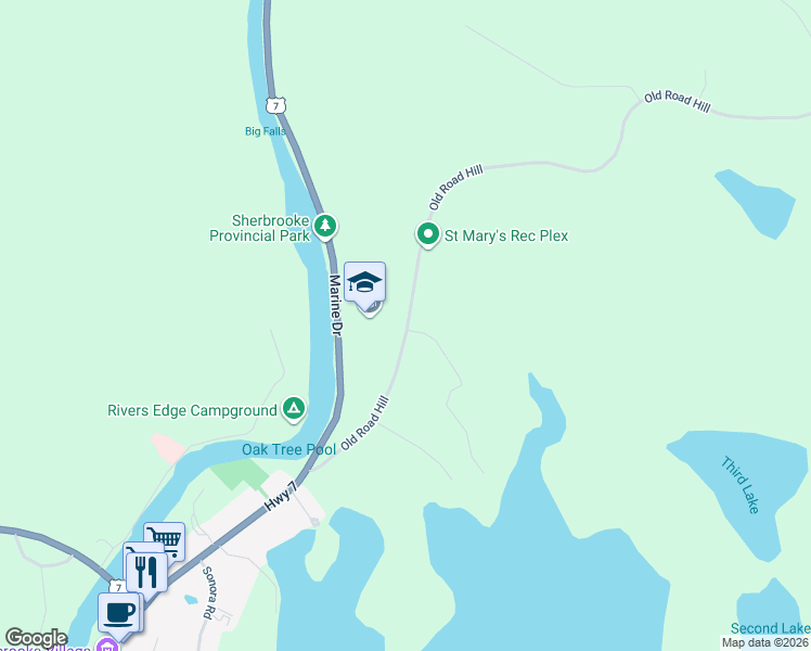 map of restaurants, bars, coffee shops, grocery stores, and more near 120 Old Road Hill in Sherbrooke