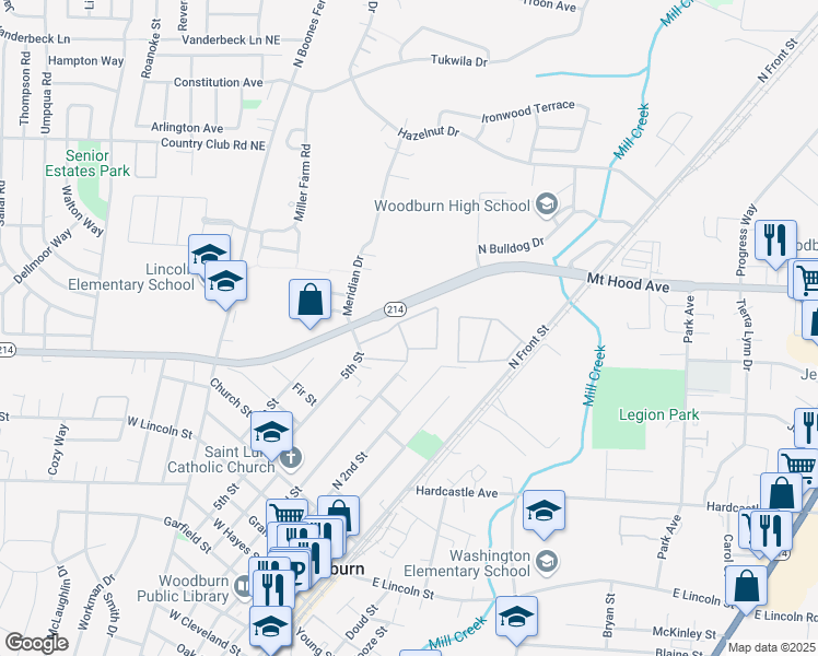 map of restaurants, bars, coffee shops, grocery stores, and more near Nuevo Amencer in Woodburn