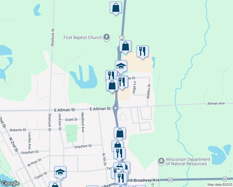 map of restaurants, bars, coffee shops, grocery stores, and more near 854 North 8th Street in Medford