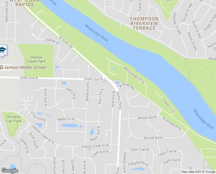 map of restaurants, bars, coffee shops, grocery stores, and more near 10830 Major Avenue North in Brooklyn Park