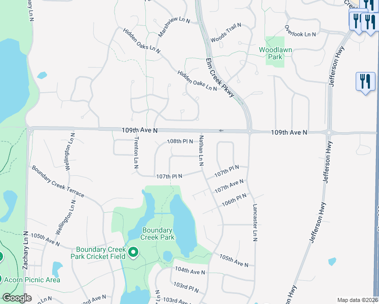 map of restaurants, bars, coffee shops, grocery stores, and more near 9968 108th Place North in Maple Grove