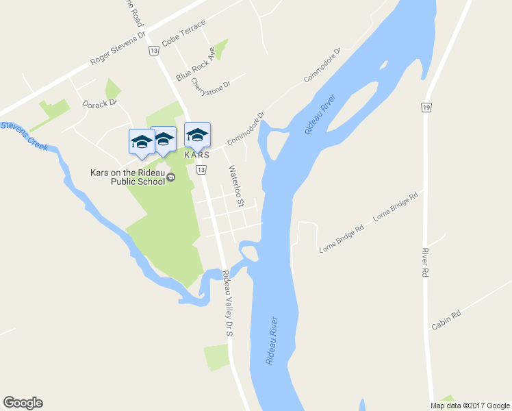 map of restaurants, bars, coffee shops, grocery stores, and more near 6721 Rideau Street South in Ottawa