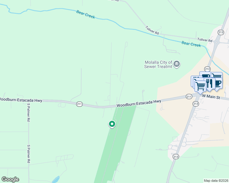 map of restaurants, bars, coffee shops, grocery stores, and more near 12107 Oregon 211 in Molalla