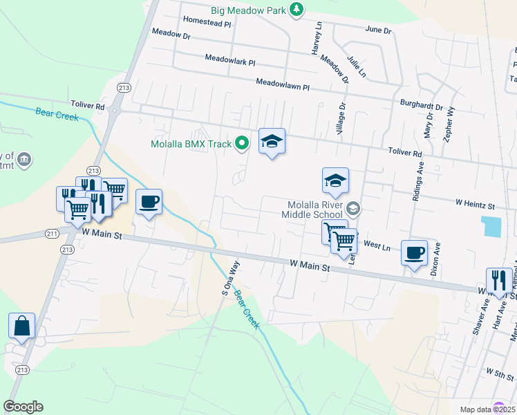 map of restaurants, bars, coffee shops, grocery stores, and more near 300 Doug Fir Lane in Molalla